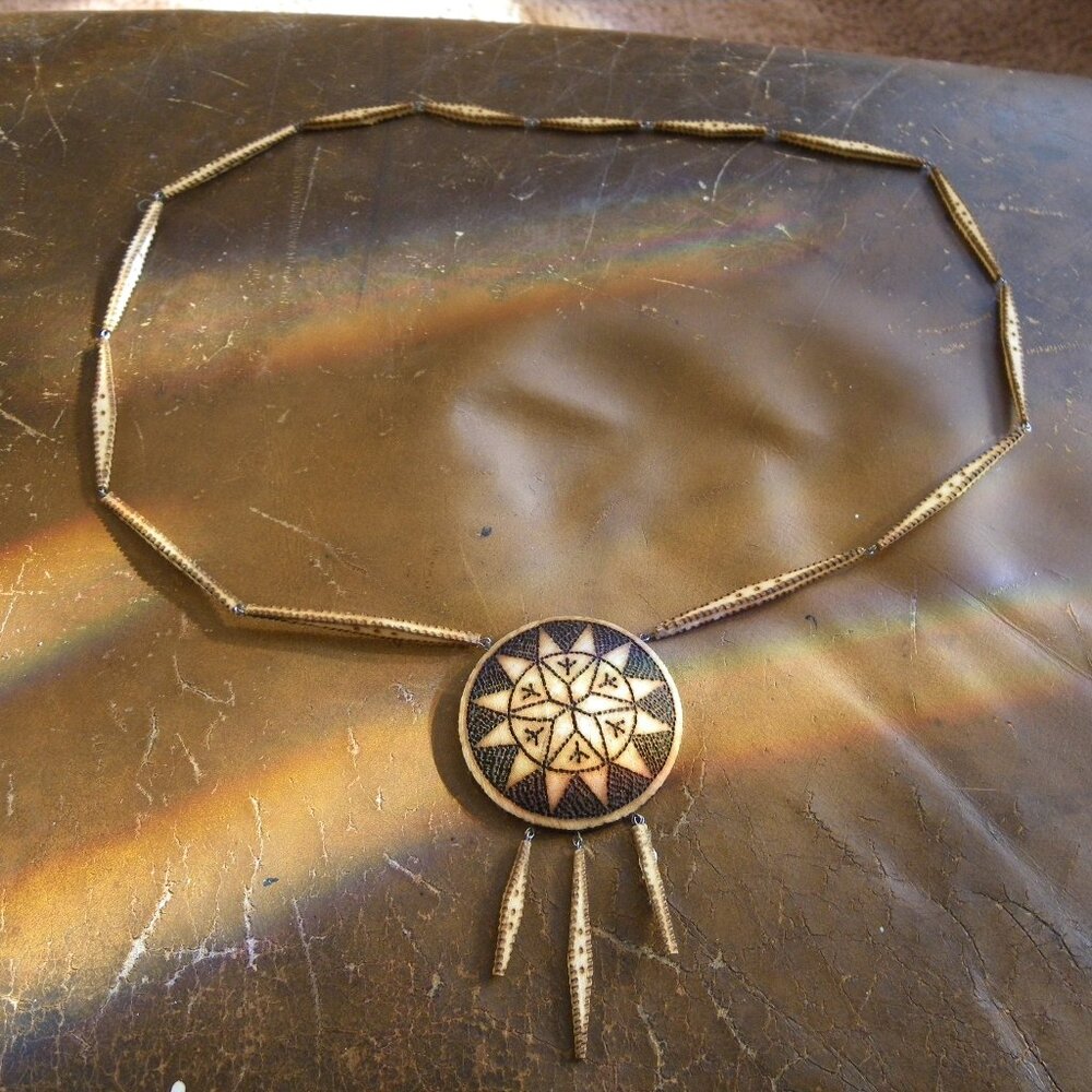 Vintage Women’s Large Rustic Primitive Wooden Statement Necklace - Unique!